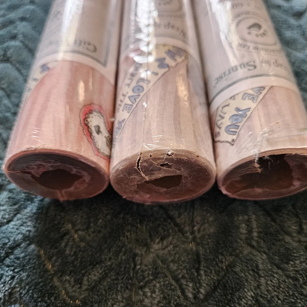 Boyds Bears Gift Wrap 3 Rolls 1997 Pink Striped by Sunrise